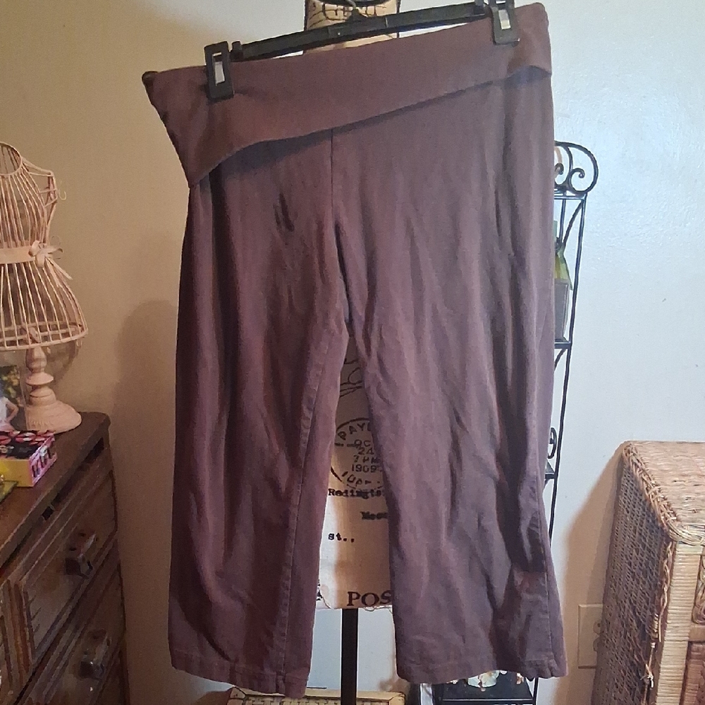 Miken Brown Fold-Over Waist Wide Leg Yoga Pants Size Large